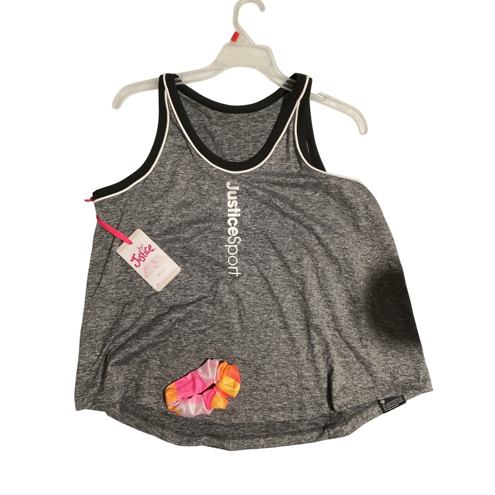 Justice XLP (16P/18P) Girls' Active Hi-Neck‎ Tank Top, Gray Heather Sleeveless